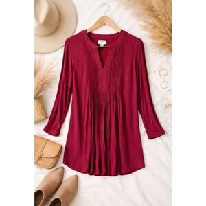 Old Navy Women’s Medium Burgundy Red Boho Blouse Tunic Top Pintuck Lace Rayon